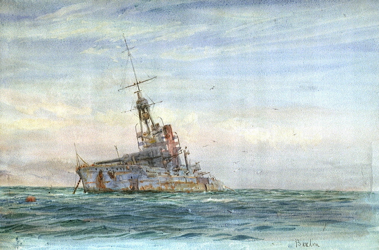 Study of the former German battleship 'Baden', at anchor and listing, 1921_resize.jpg