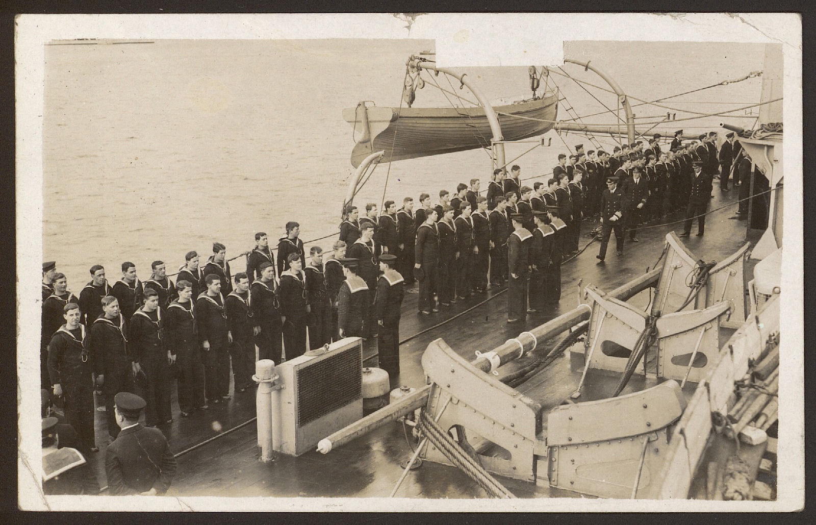 Royal Navy HMS Barham. Captain Inspecting the Boys at Divisions.JPG