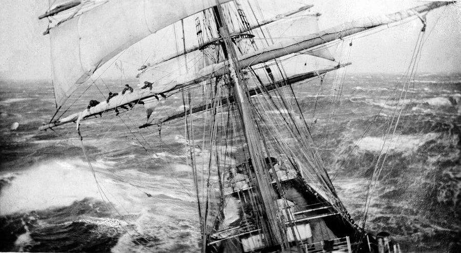 The Square Rig, Sailing Clipper  Garthsnaid at sea c. 1920. Men can be seen in the rigging..jpg