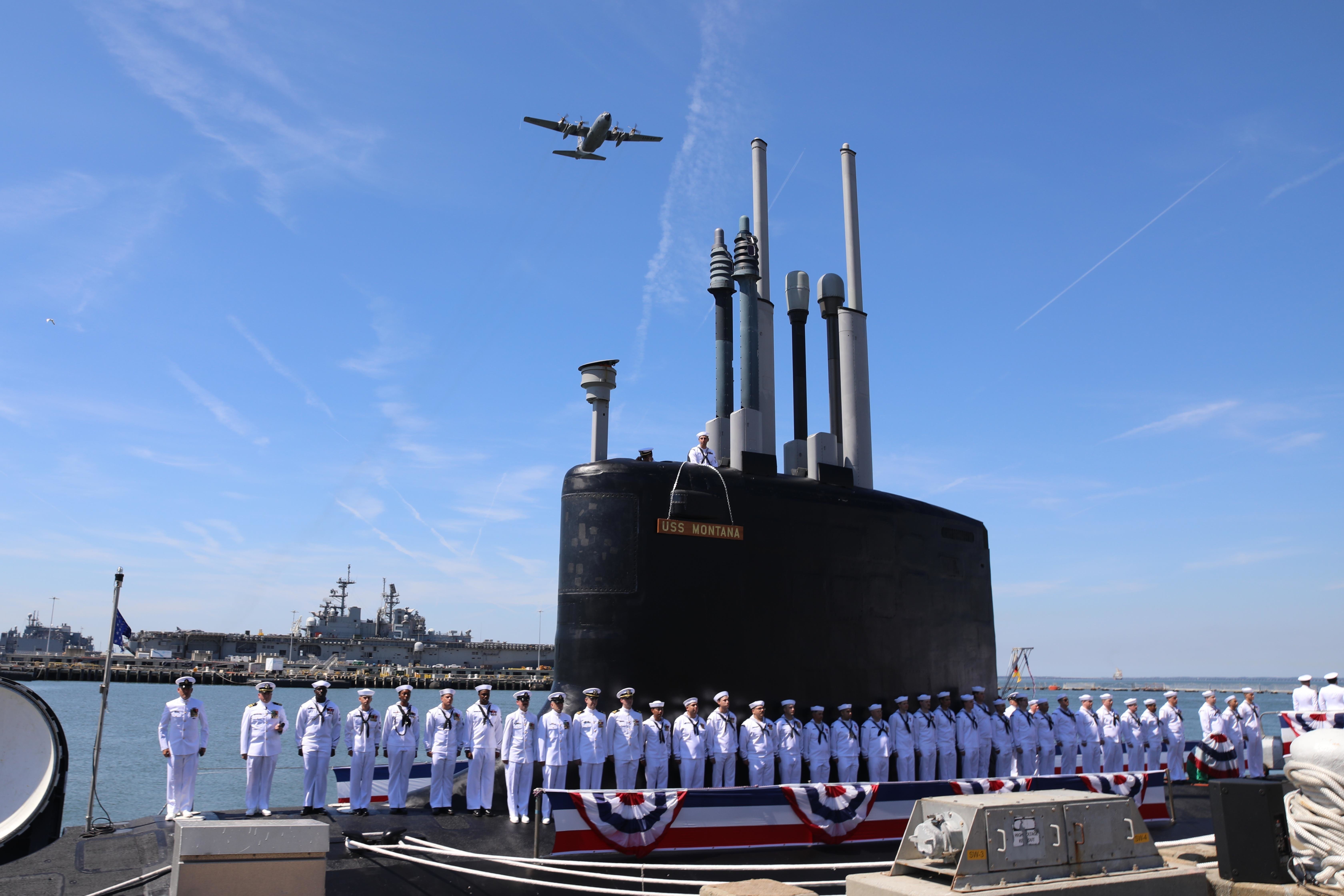 USS Montana (SSN 794) man the boat during a commissioning ceremony in Norfolk, Va., on June 25, 2022..jpeg