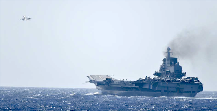 People’s Liberation Army Navy J-15 carrier fighter takes off from Chinese aircraft carrier Liaoning in the Philippine Sea. JSDF Photo.png